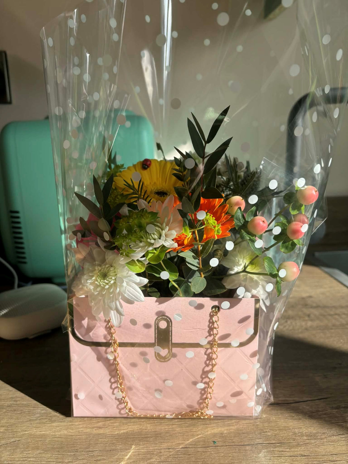 Minature Handbag Arrangement With Spring Colours