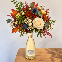 White wine bouquet with cream rose and autumn foliage